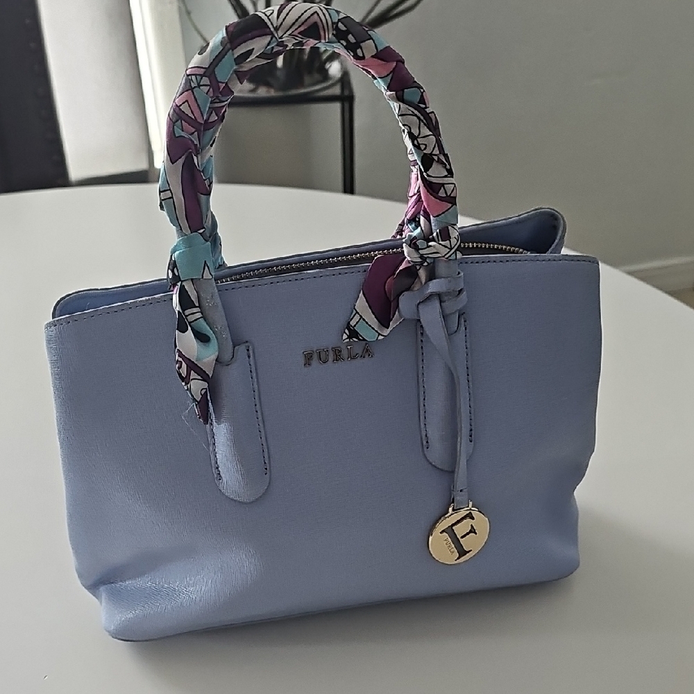Furla Blue Satchel with Patterned Handle